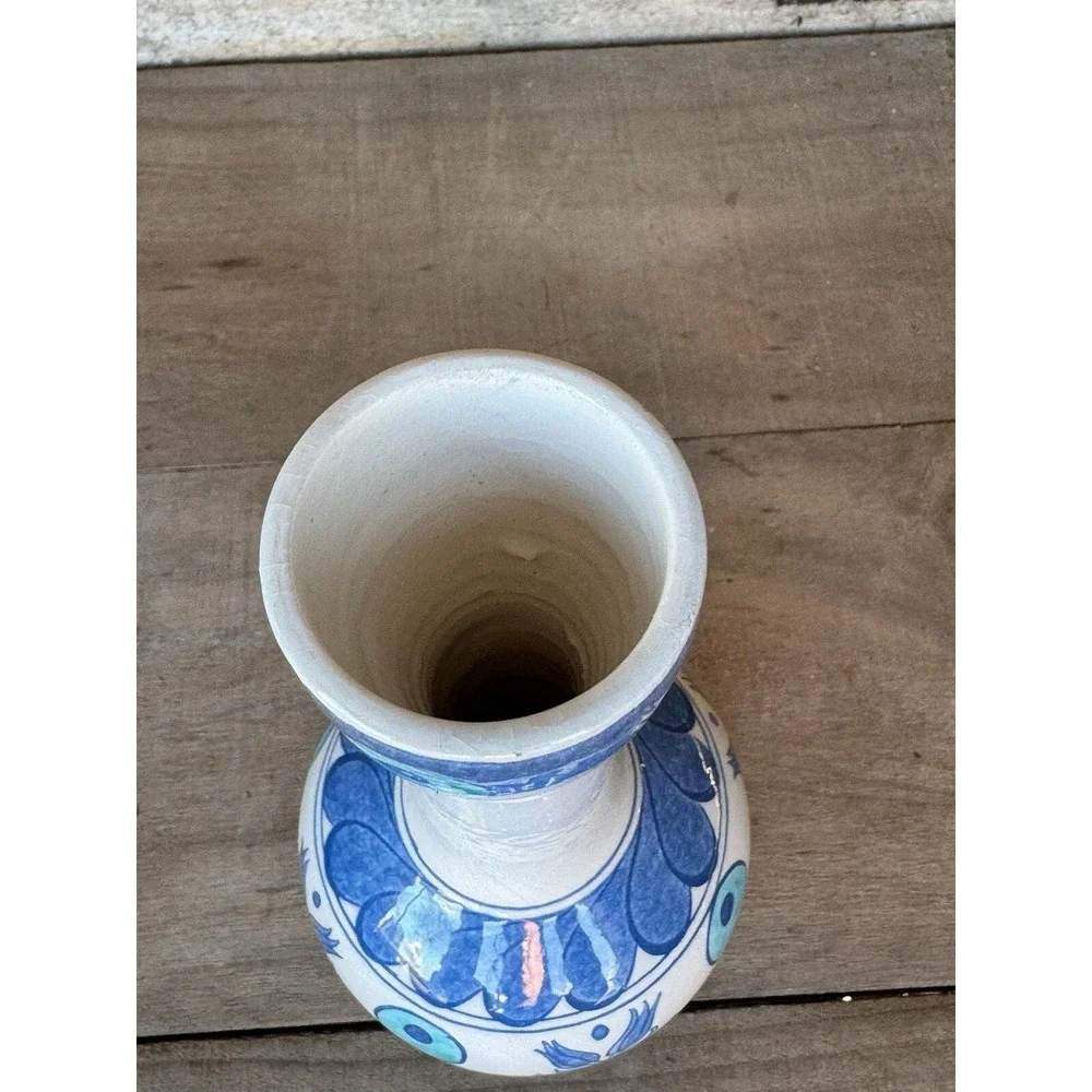 Vintage Hand Made Hand Painted Small‎ Turkish Porcelain Vase Blue Floral
